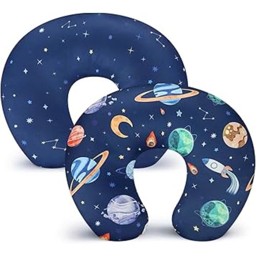 Pea Pod Nursing Pillow Cover 2 Pack Soft & Adorable Slipcovers for Breastfeeding Pillows, Comfortable Stretchy Feeding Pillow Covers for Baby Girls Boys Newborn, Removeable Pillow Case (Outer Space)