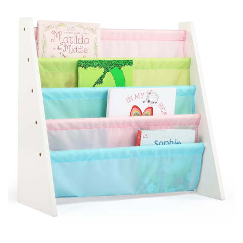 Humble Crew Child Book Rack with Fabric Sling Sleeves, Pastel, 4 Shelves