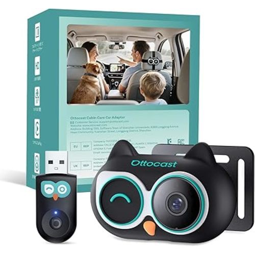 OTTOCAST Cabin Care Baby Car Camera with Wireless CarPlay Adapter, 1080P HD Baby Monitor with IR Night Vision, 150° Wide Angle, Real-Time Rear Seat View On Car Screen, Easy Install