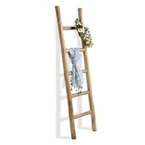 FUIN Fully Assembled 5ft Wood Blanket Ladder Living Room Decorative Wall Leaning Farmhouse Quilt Display Holder Rustic Wooden Towel Rack for Bathroom, Brown - 5 ft | Fully Assembled