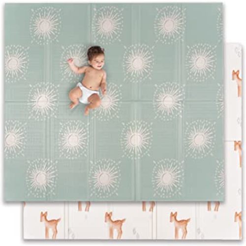 JumpOff Jo - Extra Large Waterproof Foam Padded Play Mat for Infants, Babies, Toddlers, Play Pens & Tummy Time, Foldable Activity Mat, 77 x 70 x 0.6 inches - Oh Deer - Starburst