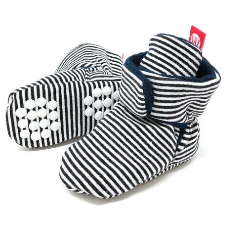Wrapables Fleece Baby Booties With Anti-skid Bottoms Black Stripes 6-12 M