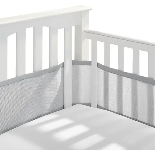 BreathableBaby Breathable Mesh Liner for Full-Size Cribs, Classic 3mm Mesh, Gray (Size 4FS Covers 3 or 4 Sides)