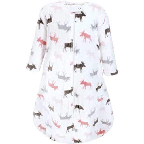 Hudson Baby Unisex Baby Plush Sleeping Bag, Sack, Blanket, Pink Moose Long Sleeve, 6-12 Months