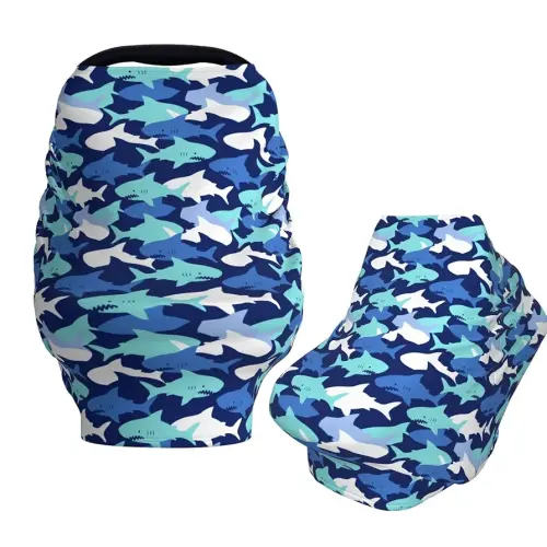 Shark Fish Baby Car Seat Covers Carseat Canopy Soft Infant Stroller Cover Nursing Breastfeeding Covers for Girls Boys Newborn