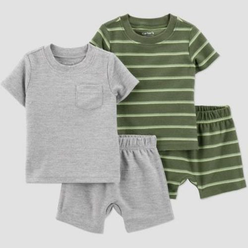 Carter's Just One You® Baby Boys' 4pc Top & Shorts Set - Green/Gray 3M: Solid & Stripe Patterns
