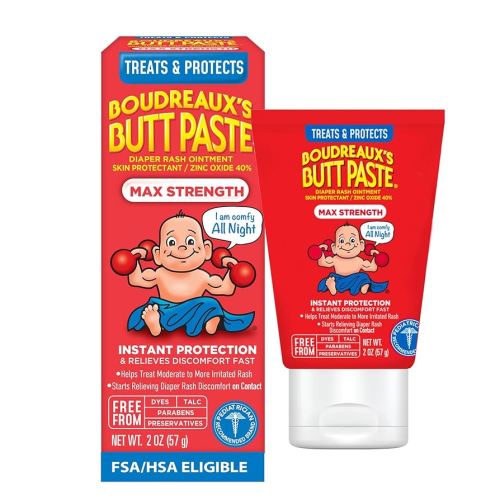 Boudreaux's Butt Paste Maximum Strength Diaper Rash Cream, Ointment for Baby, 2 oz Tube