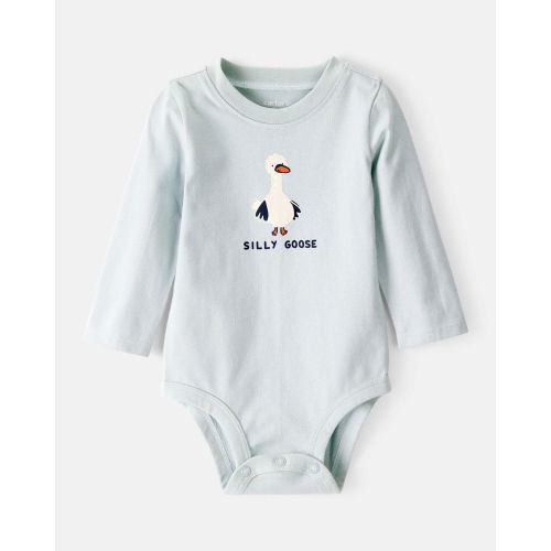 Baby Silly Goose Cotton Long-Sleeve Graphic Bodysuit - Blue | Carter's
