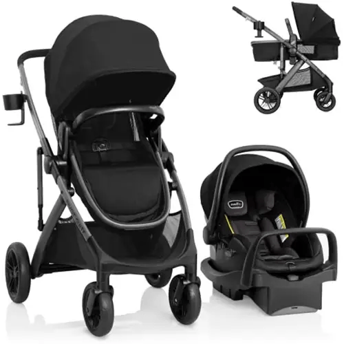 Evenflo Pivot Suite Travel System with LiteMax Infant Car Seat with Anti-Rebound Bar Dunloe Black