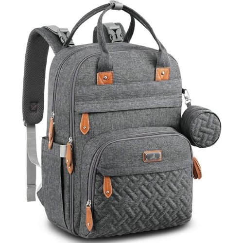 BabbleRoo Diaper Bag Backpack - Baby Essentials, Travel Essentials Baby Bag with Changing Pad, Stroller Straps & Pacifier Case - Unisex, Dino