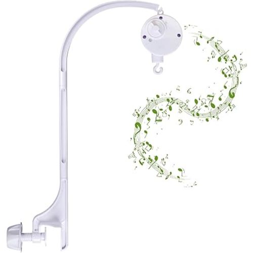 24 inch Crib Mobile Bed Bell Frame arm Bracket, Double nut Screw Fixing Frame -DIY Toy Decoration Bracket (24 inch Single nut Adjustment- with Music Box)