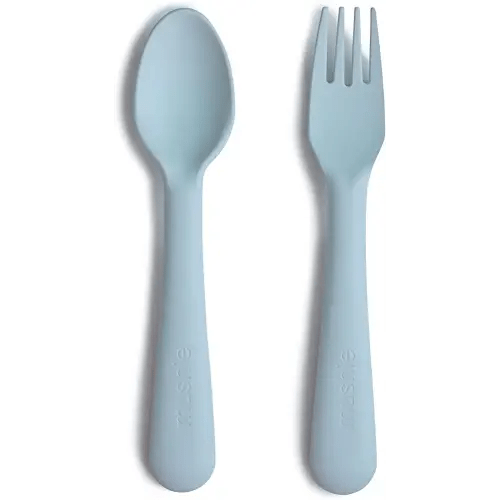mushie Flatware Fork and Spoon Set For Kids | Made in Denmark (Powder Blue)