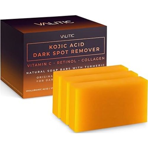 VALITIC Kojic Acid Dark Spot Remover Soap Bars with Vitamin C, Retinol, Collagen, Turmeric - Original Japanese Complex Infused with Hyaluronic Acid, Vitamin E, Shea Butter, Castile Olive Oil (3 Pack)