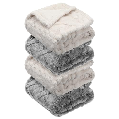 VitalCozy 4 Pcs Fleece 30" x 40" 3D Fluffy Baby Blanket for Boys Nursery Little Girl Infant or Newborn Receiving Swaddling Blankets(Neutral Color)
