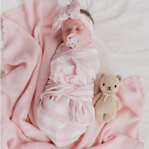 Little and Fern Swaddle Set, Pink Gingham