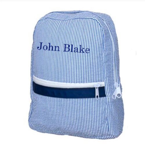 Personalized Backpack by Mint Navy Seersucker