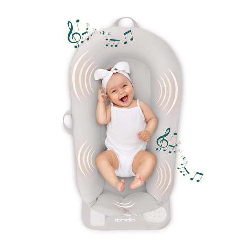 Homedics 3-in-1 Calming Baby Cushion, Sound & Vibration, Machine-Washable, Gray