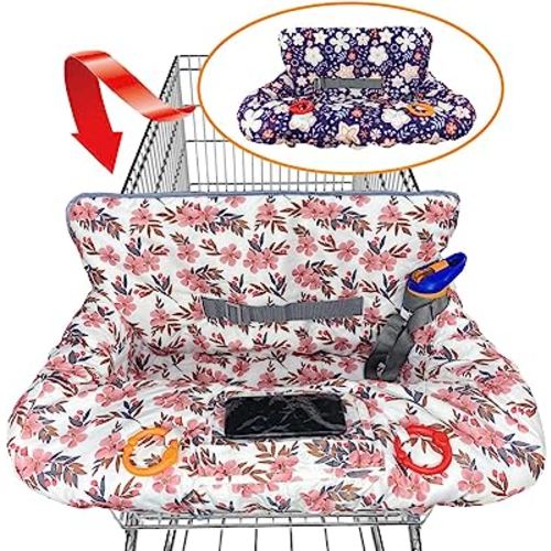 Shopping Cart Cover for Baby Grocery Cart Cover for Baby boy and Baby Girl, High Chair Cover for Baby and Toddler, Baby Registry Gift - Waterproof - Extra Large - Cotton - Double Sided (Pink)