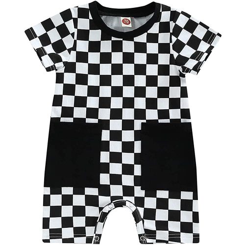 Baby Boy Neutral Checkerboard Oversized T Shirt Romper Shorts Jumpsuit Summer Outfit Trendy Clothes Cute Clothing