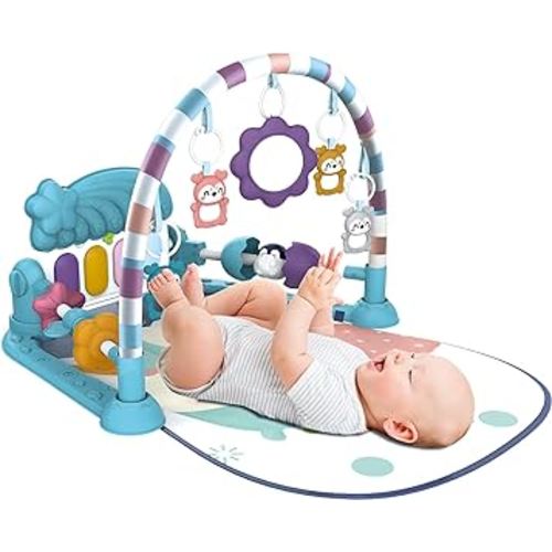 Baby Play Mat Baby Gym,Funny Play Piano Tummy Time Baby Activity Mat with 5 Infant Sensory Baby Toys, Boy & Girl Gifts for Newborn Baby(Bule)