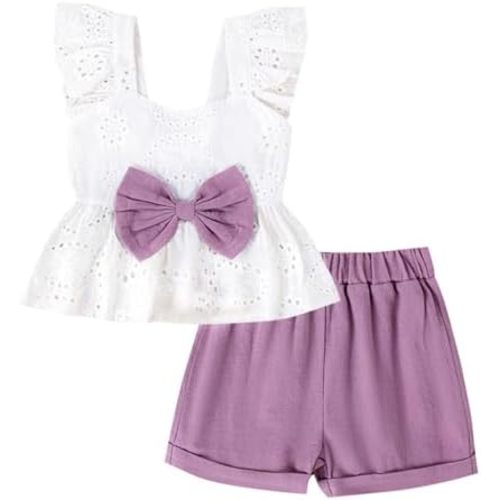 Hnyenmcko Toddler Infant Baby Girls Summer Clothes Solid Ruffle Sleeveless Halter Crop Tops Bloomers Shorts Set Cute Outfits