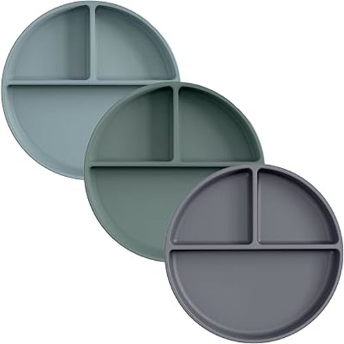 Moonkie Suction Plates for Baby | 100% Silicone BPA-Free Baby Plates| Divided Design | Microwave and Dishwasher Safe | Toddler Plates 3 Pack