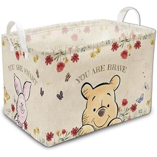 Classic Winnie Laundry Hamper, Winnie Nursery Basket with Handles, Foldable and Waterproof Canvas Laundry Hamper, Bathroom and Bedroom Stuff Baby Vintage Decor, Baby Storage Basket Decoration