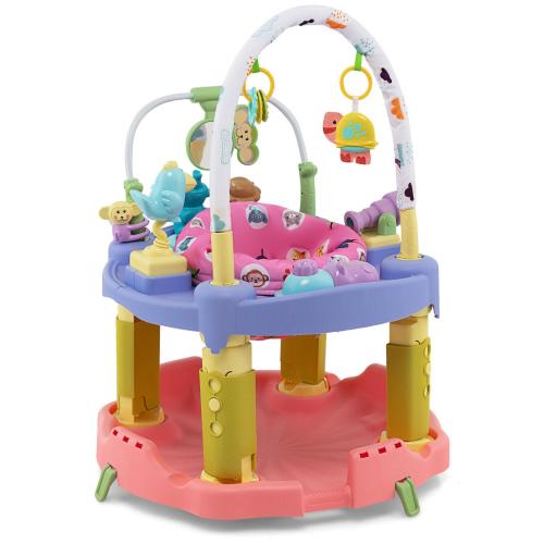 Slickblue 3-in-1 Baby Activity Center with 3-position for 0-24 Months for Infants and Toddlers Crawling Bouncing Walking Play- Pink