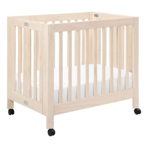 Babyletto Origami Mini Portable Folding Crib with Wheels - Washed Natural