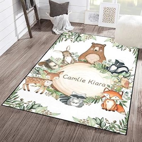 Woodland Animals Personalized Polyester Fiber Non-Slip Home Decor Carpets,Custom Area Rug Carpet Floor Mat for Bedroom Living Room Home Playroom Size 4'x5.2' Option 6