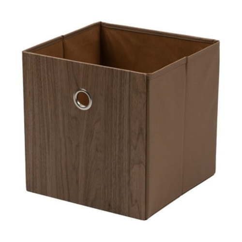 Mainstays Collapsible Fabric Cube Storage Bin, Natural Wood, 10.5 in x 10.5 in x 10.75 in
