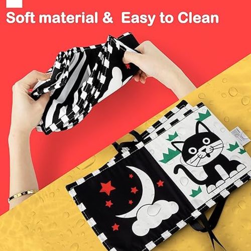 URMYWO Black and White Baby Toys, High Contrast Newborn Toys 0-3 Months Brain Development, Tummy Time Toys, Soft Baby Book, Infant Sensory Toys 0-6-12 Months Visual Stimulation Montessori Toy Gift