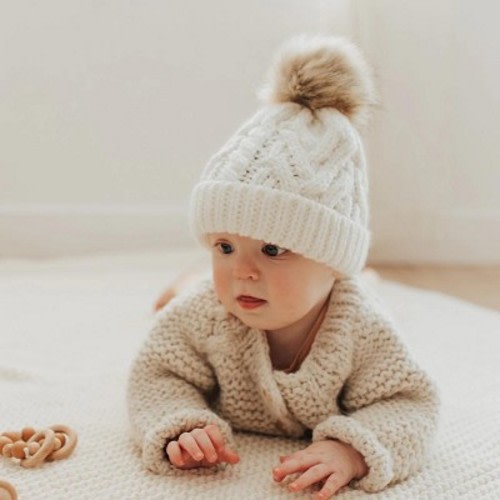 Huggalugs Pebble Brown Buffalo Check Pom Pom Beanie Hat | Shop Cozy Winter Hats at SugarBabies Boutique!