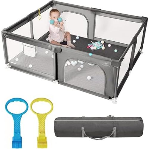 Baby Playpen, 71" x 59" Extra Large Play Yard for Babies and Toddlers（Gray）