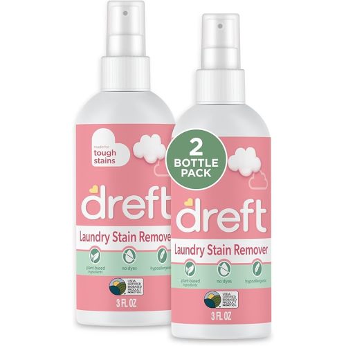 Dreft Stain Remover for Baby Clothes, Fragrance Free and Hypoallergenic Baby Stain Remover Spray, Travel Size Stain Treater, 3 Fl Oz ( Pack of 2)