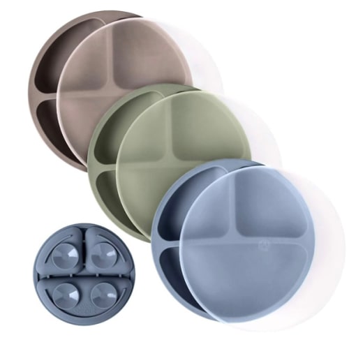 WeeSprout Suction Plates with Lids for Babies & Toddlers - 100% Silicone, Dinnerware Stays Put, Divided Design for Picky Eaters, Microwave & Dishwasher Friendly, 3 Pack