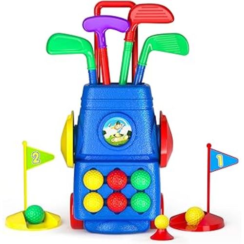 TEMI Toddler Golf Toy Set - Kids Golf Suitcase Game Play Set & Sports Toys with 6 Balls, 4 Golf Sticks, 2 Practice Holes - Indoor and Outdoor Toys for 3 4 5 6 Year Old Boys Girls