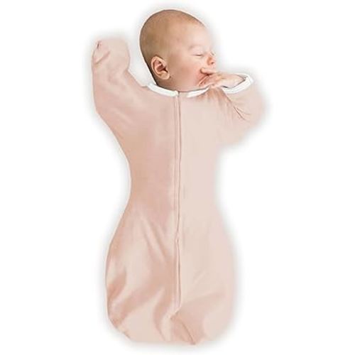 SwaddleDesigns Organic Transitional Swaddle Sack, Arms Up Swaddle with Half-Length Sleeves & Mitten Cuffs, Medium, 3-6 Months, 14-21 lbs, Soft Pink