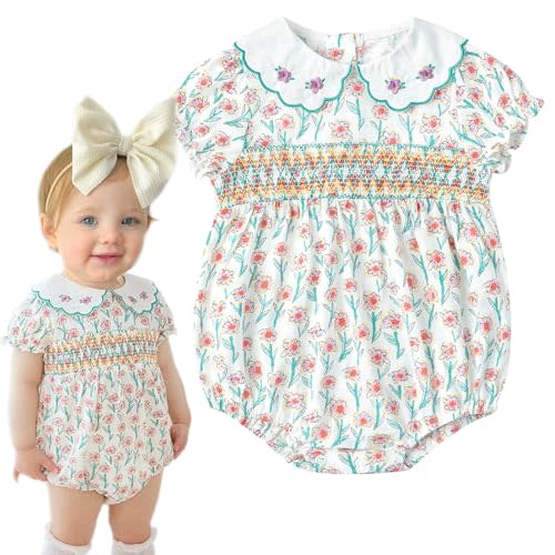 Simplee kids Baby Girl Romper Onesie,Short Sleeves | Soft and Breathable Fabric,Flexible Smocked Waist,Summer Daily Casual Wear,for Little Kids and Infant Newborn
