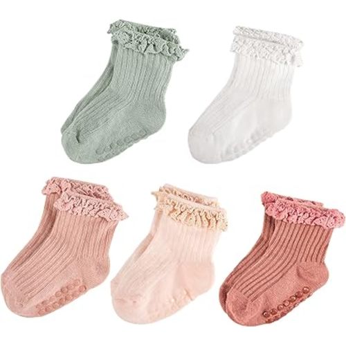 MKYSZLT Baby Girl Ruffle Socks Non Slip Grip Socks Toddler Girls Cute Cotton Frilly Ankle Grippy Sock Newborn Infant Kids