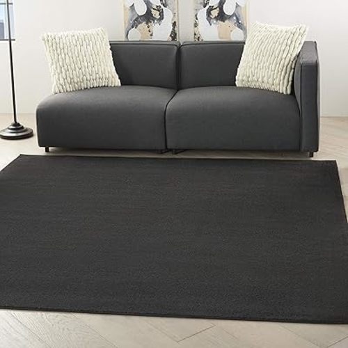 Nourison Essentials Indoor/Outdoor Black 5' x Square Area Rug, Easy Cleaning, Non Shedding, Bed Room, Living Room, Dining Room, Backyard, Deck, Patio (5 Square)