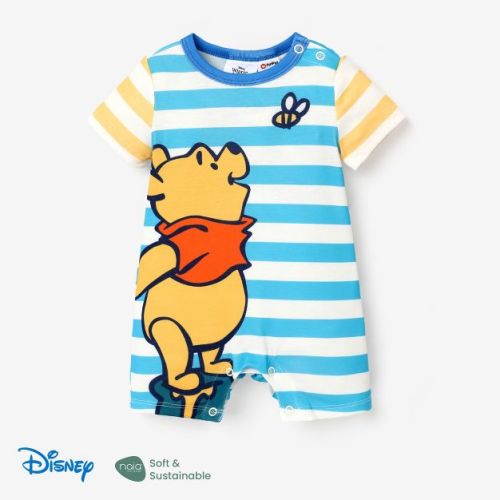 Disney Winnie the Pooh Infant Baby Onesies Rompers Jumpsuits Cute Stripe Print Naia Sustainable Fabric (light blue, 3-6 Months)