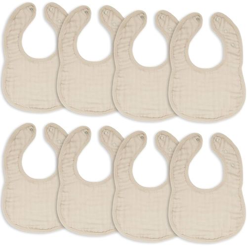Comfy Cubs Muslin Baby Bibs, Pack of 8 - Soft and Highly Absorbent, Feeding, Teething and Drool Bib, Adjustable Snaps - Stylish & Colorful Unisex Designs, Giftable Set - Sand