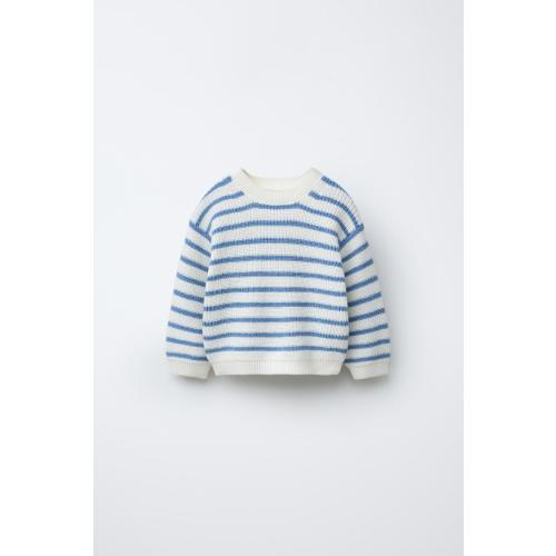 STRIPED KNIT SWEATER - Ecru / Blue | ZARA United States