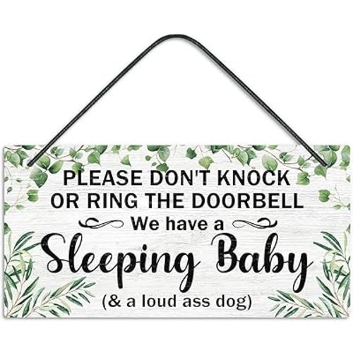 Putuo Decor Baby Sleeping Door Sign For Front Door PVC Shhh Baby Sleeping Hanging Sign Do Not Knock Or Ring Doorbell Sign No soliciting sign for house Baby Room Nursery Kindergarten Decor