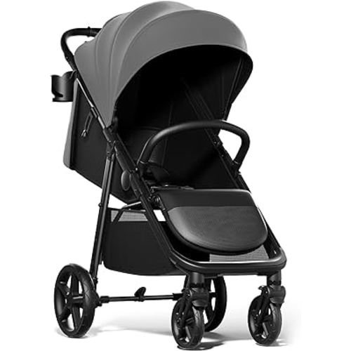 Mompush Nova Baby Stroller, Spacious Seat & Lie-Flat Mode, Toddler Stroller with Large UPF 50+ Canopy, Compact Folding with One Hand, Infant Stroller for Birth to 50 LB