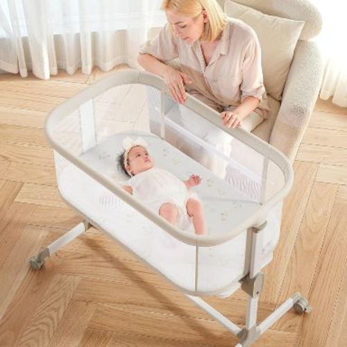Fodoss Baby Bassinets Bedside Sleeper with Wheels, 7 Height Adjustable, Beige