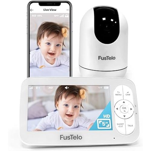 Smart WiFi Baby Monitor with Camera and Audio 1080P FHD, 5-inch Display, Motion Detection, 2-Way Talk, HD Night Vision, Temperature Sensor, Smart Phone App, Ideal for Baby, Elderly & Pets.