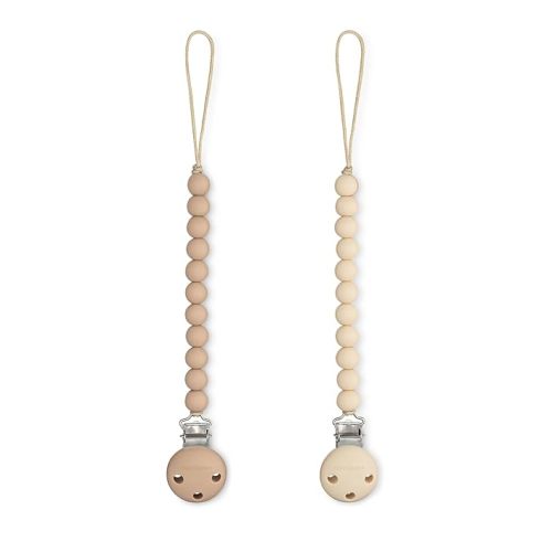 Comfy Cubs Pacifier Clips 2 Pack - 100% Food Grade Silicone Baby Pacifier Clips, BPA & PVC Free - CPSIA Certified, Lightweight and Flexible Baby Gifts - Beige & Light Beige