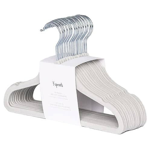 3 Sprouts Velvet Baby Hangers - Non-Slip Hanger for Infant, Toddler, Baby Clothes - Closet Kids Hangers with Slim Design, Nordic Colors, Pack of 30 - Gray